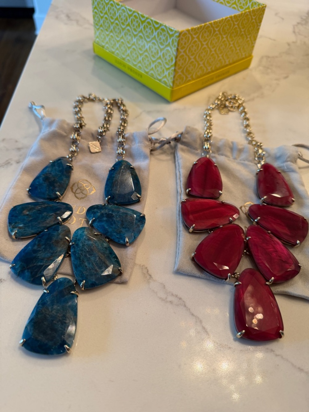 Kendra Scott Harlow Statement Teardrop Pendant Necklaces. Burgundy & Blue Set - Picture 6 of 6